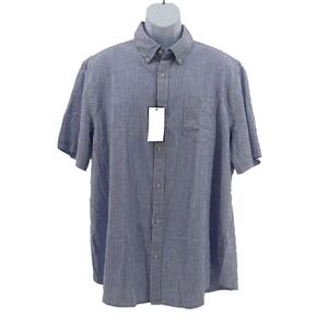 Piombo Striped Linen Cotton Shirt Men's XXL Button Front Blue White Short Sleeve